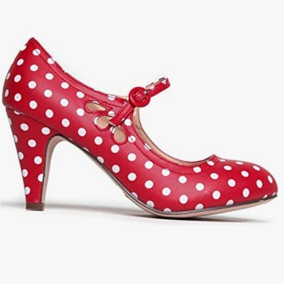 ⛱️J. Adams Red & White Polka Dot Retro Mary Jane Heels Size 8 - Picture 4 of 16